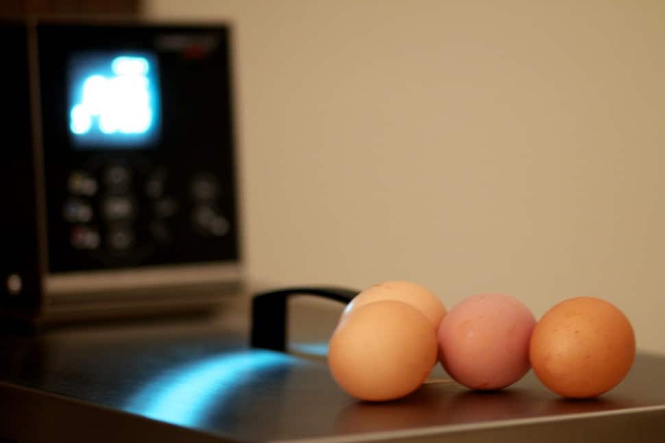 Onsen egg - before immersion in sous-vide